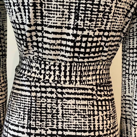 H&M Gingham White and black Faux Wrap Formal Midi Dress Long Sleeves Size 10 - Picture 8 of 10